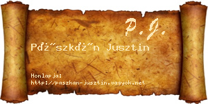 Pászkán Jusztin névjegykártya